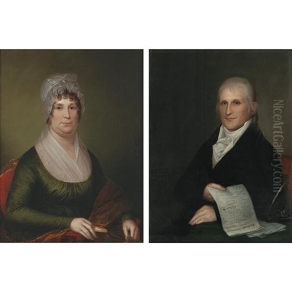 Mr. And Mrs. Zachariah Poulson Of Philadelphia (pair) Oil Painting by James Peale