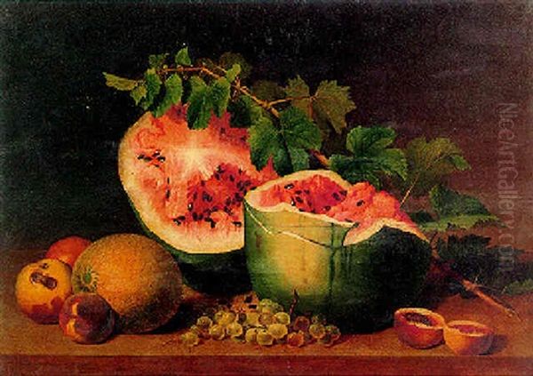 Still Life With Broken Watermelon Oil Painting by James Peale