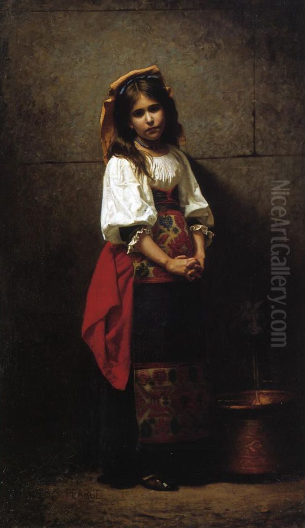 L'italienne (at The Fountain) Oil Painting by Charles Sprague Pearce