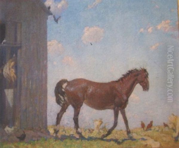 Portrait Of Horse In Barnyard Oil Painting by Joseph Thurman Pearson Jr.