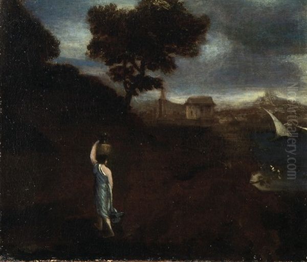 Arkadische Landschaft (+ Another; Pair) Oil Painting by Domenico Pecchio