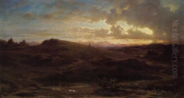 Gebirgslandschaft Bei Abendsonne Oil Painting by Heinrich Freiherr von Pechmann