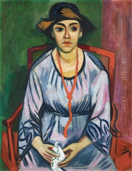 Das Blaue Kleid: Bildnis Frau Dr. Plietzsch Oil Painting by Max Pechstein
