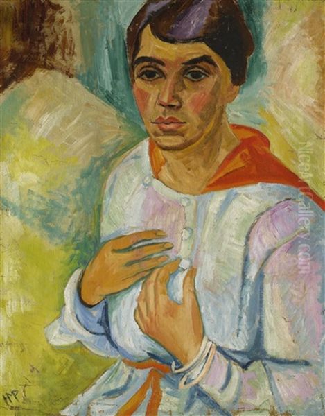 Damenbildnis (charlotte Pechstein) (portrait Of A Lady, Charlotte Pechstein) Oil Painting by Max Pechstein