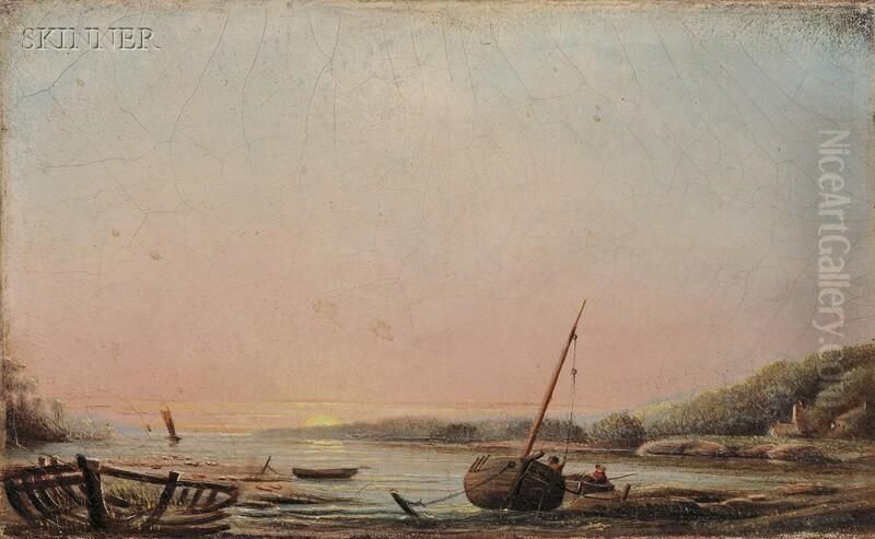 View Of A Tide Pool At Dusk Oil Painting by Mary Blood Mellen