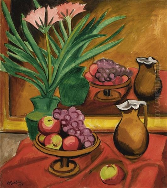 Stilleben Vor Einem Spiegel (still Life In Front Of A Mirror) Oil Painting by Max Pechstein