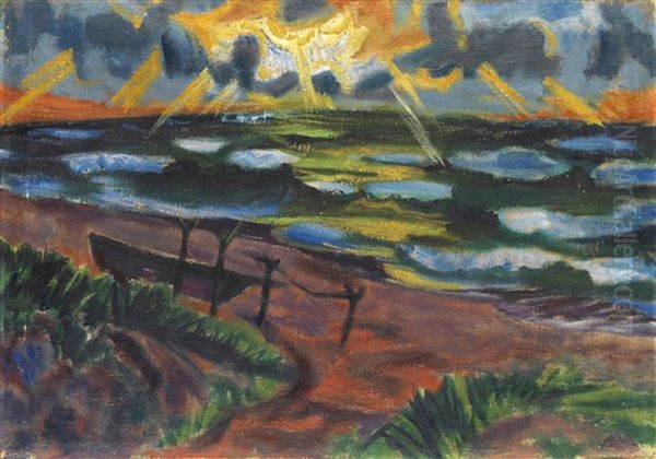 Sturmisches Wetter An Der Ostsee (beschienene Wellen) Oil Painting by Max Pechstein