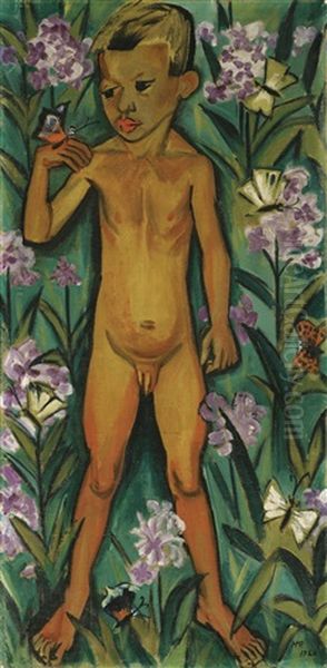Knabe Mit Schmetterling (boy With Butterfly) Oil Painting by Max Pechstein