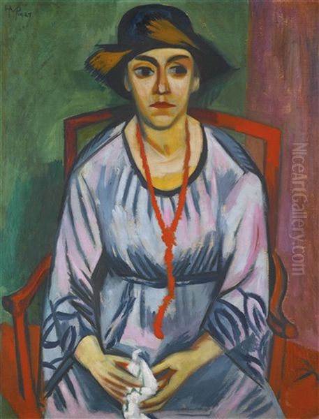 Das Blaue Kleid: Bildnis Frau Dr. Plietzsch (the Blue Dress: Portrait Of Dr. Plietzsch) Oil Painting by Max Pechstein