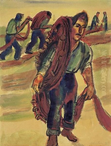 Italienische Fischer Oil Painting by Max Pechstein