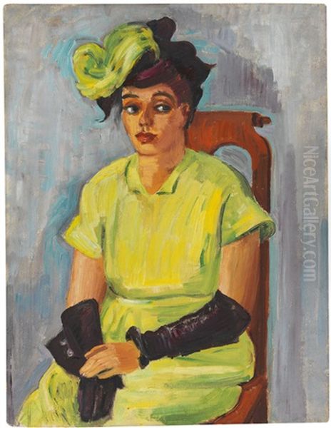 Bildnis Freda Wermel In Gelbem Kostum Oil Painting by Max Pechstein