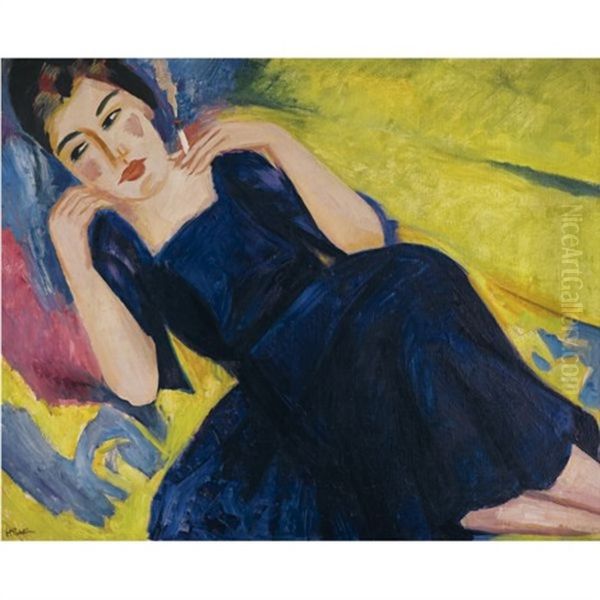 Rauchende (woman With A Cigarette) Oil Painting by Max Pechstein