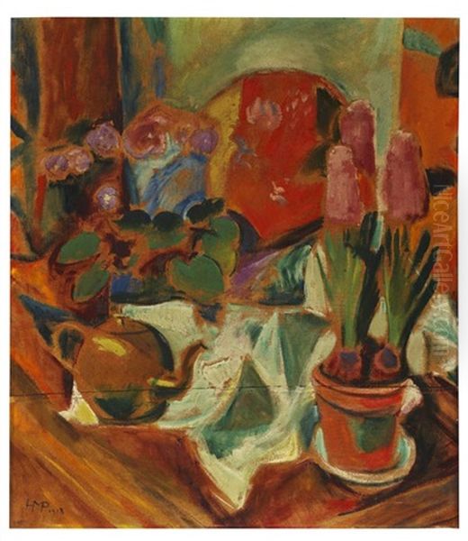 Stillleben Mit Facher Oil Painting by Max Pechstein