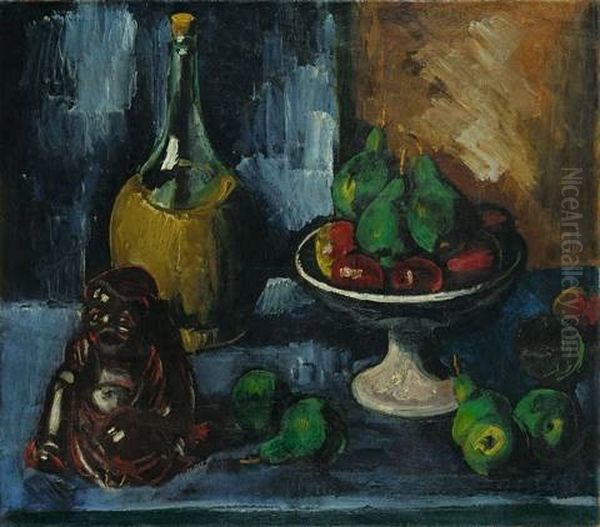 Stilleben Mit Buddha Und Obstschale Oil Painting by Max Pechstein