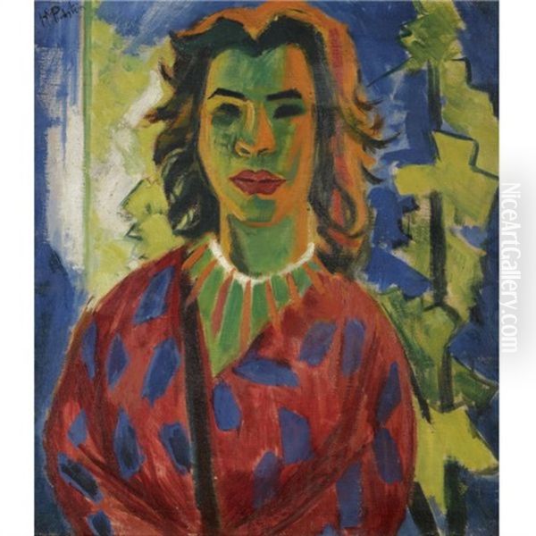 Frauenportrait-portrait Of A Woman Oil Painting by Max Pechstein