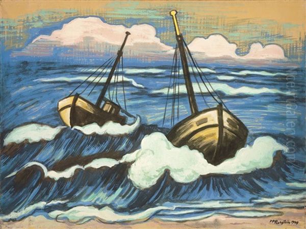 Boote In Der Brandung Oil Painting by Max Pechstein