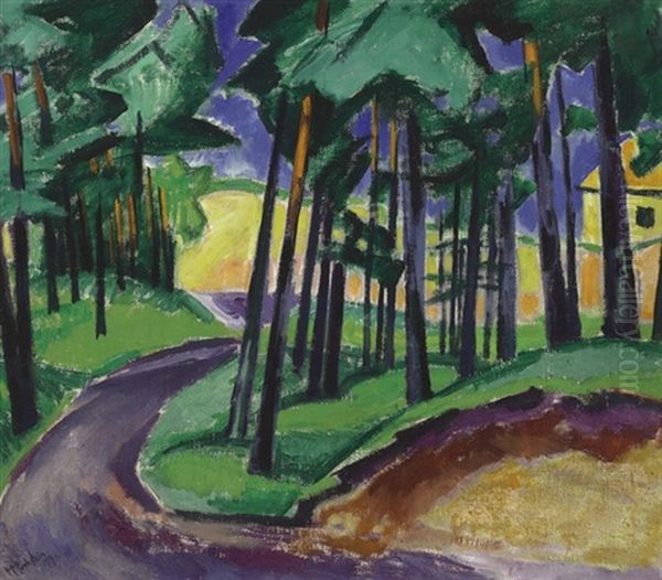 Das Gelbe Haus: Waldausgang Mit Hochsommerdune Oil Painting by Max Pechstein