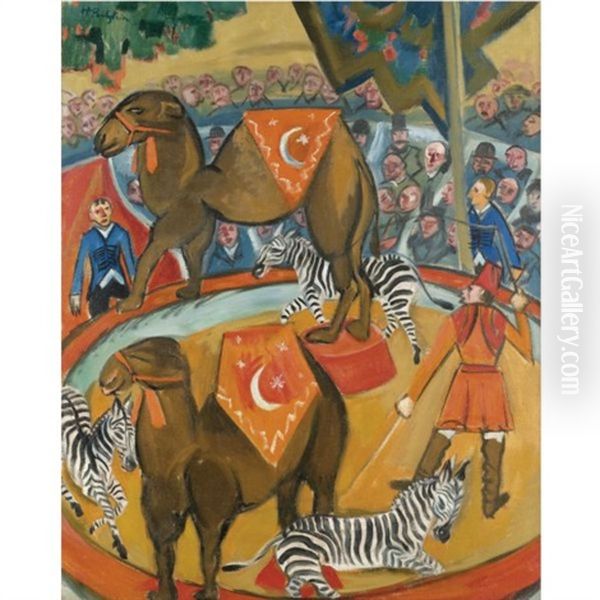 Zirkus Mit Dromedaren - Circus With Dromedaries Oil Painting by Max Pechstein