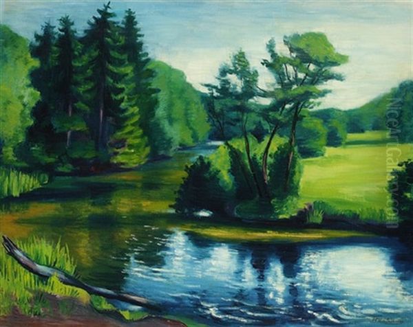 Fluss-spiegelungen - Bodetal Oil Painting by Max Pechstein