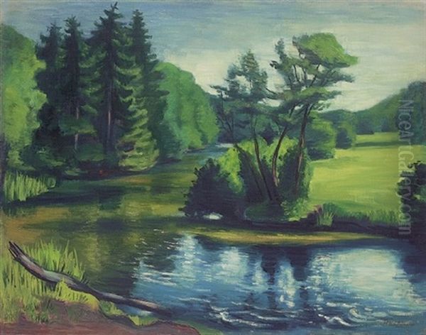 Fluss-spiegelungen Bodetal Oil Painting by Max Pechstein
