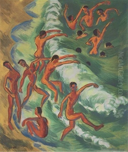Badende Knaben In Der Brandung Oil Painting by Max Pechstein