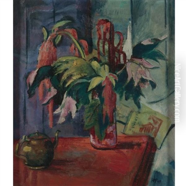 Fuchsschwanze Und Ahornholz-blatter (foxtails And Maple Leaves) Oil Painting by Max Pechstein