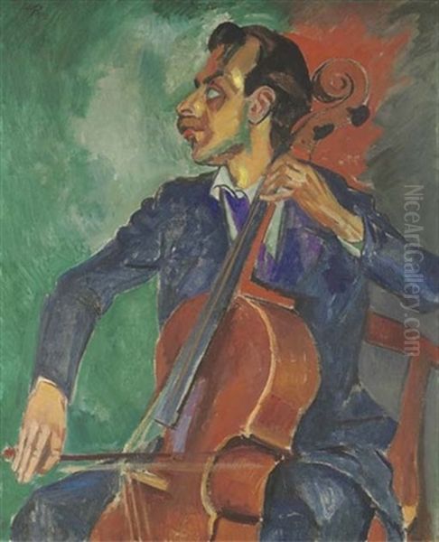 Cellospieler (professor Dr Erwin Freundlich) Oil Painting by Max Pechstein