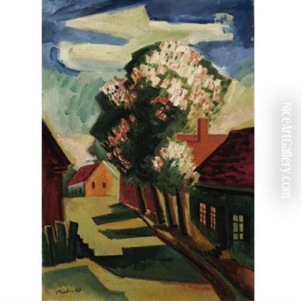 Strassenszene (+ Schlafendes Kind, Verso) Oil Painting by Max Pechstein