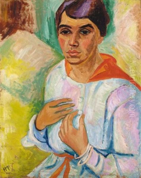 Damenbildnis - Charlotte Pechstein (portrait Of A Lady - Charlotte Pechstein) Oil Painting by Max Pechstein