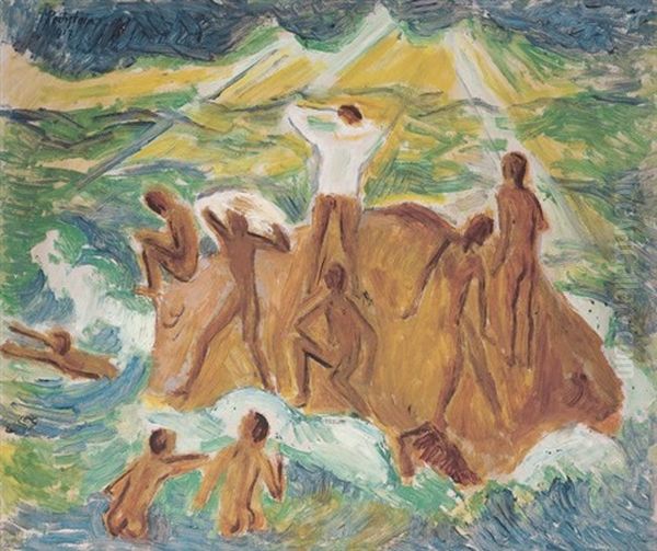 Badende Jungen Oil Painting by Max Pechstein
