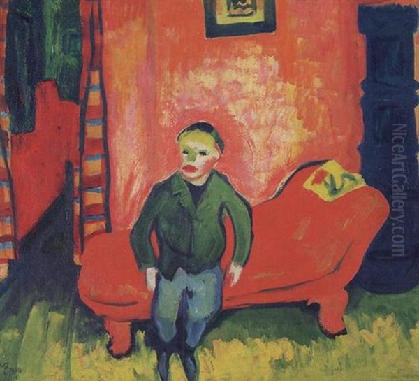 Knabe Am Sofa (boy On A Sofa) Oil Painting by Max Pechstein