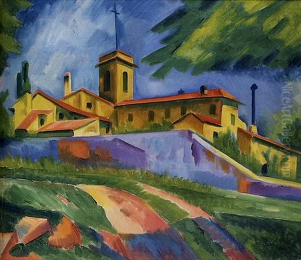 Italienische Kirche - Kloster Von San Gimignano (italian Church - Convent Of San Gimignano) Oil Painting by Max Pechstein