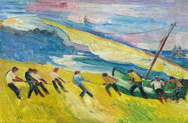 Aufholen Des Bootes Oil Painting by Max Pechstein