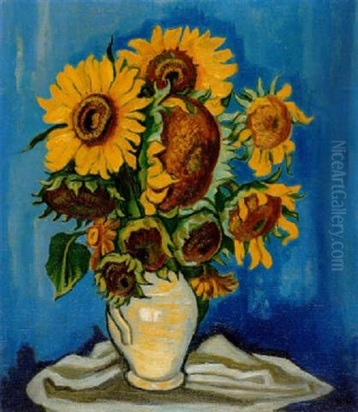 Sonnenblumen Oil Painting by Max Pechstein