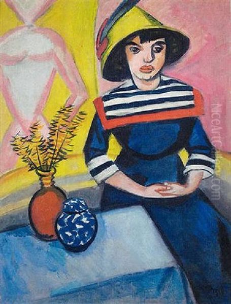Junges Madchen In Matrosenkleid (young Girl In Sailor Suit) Oil Painting by Max Pechstein