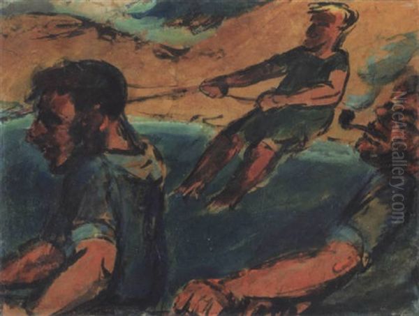 Fischer, Das Netz An Land Ziehend, In Monterosso Al Mare Bei La Spezia Am Rande Der Cinqueterre Oil Painting by Max Pechstein