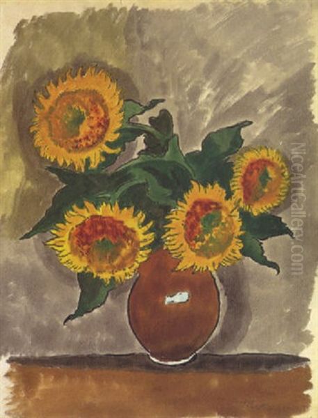 Sonnenblumen Oil Painting by Max Pechstein
