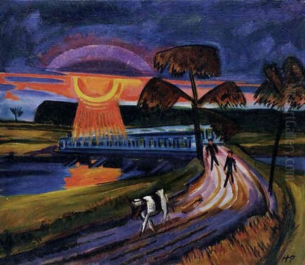Sonnenuntergang Uber Blauer Brucke In Leba Oil Painting by Max Pechstein