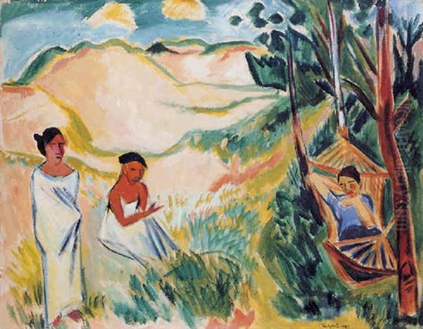 Siesta In Den Dunen Oil Painting by Max Pechstein