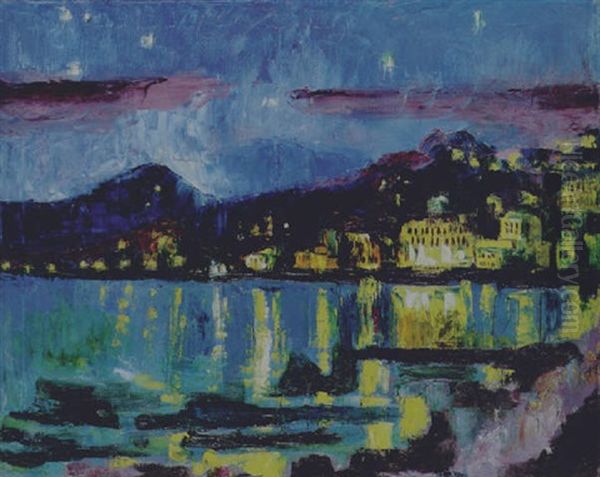 Montreux Bei Nacht Oil Painting by Max Pechstein