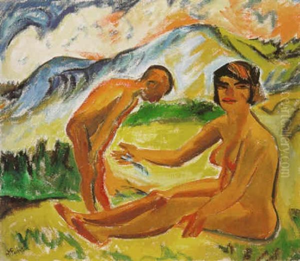 Nach Dem Bad Oil Painting by Max Pechstein