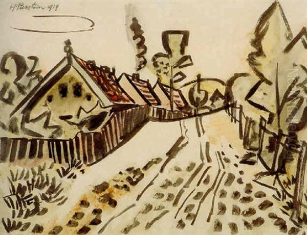 Dorfstrase Oil Painting by Max Pechstein