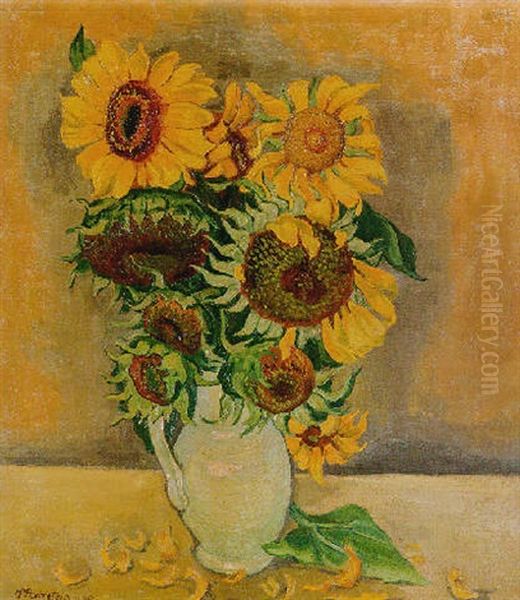 Sonnenblumen Oil Painting by Max Pechstein