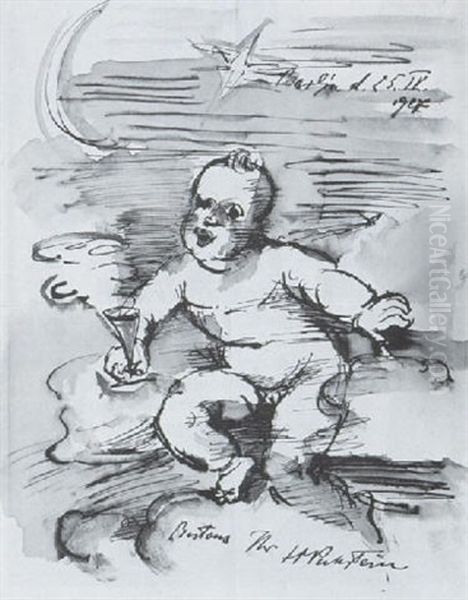Putto Mit Sektglas Oil Painting by Max Pechstein