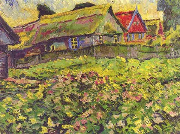 Morgen (fischerhaeuser In Nidden) Oil Painting by Max Pechstein