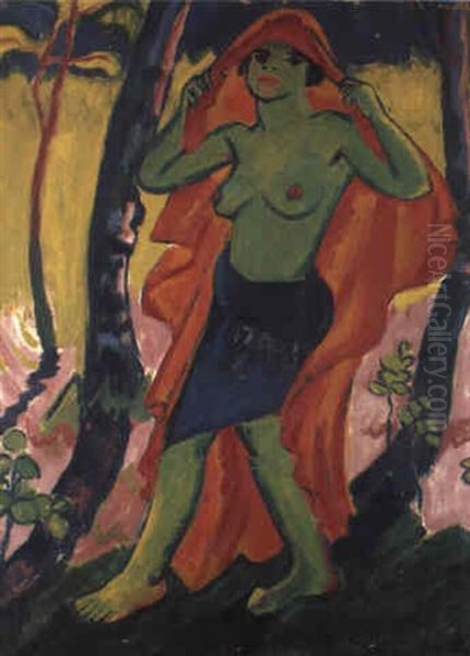 Das Rote Tuch (the Red Cloth) Oil Painting by Max Pechstein