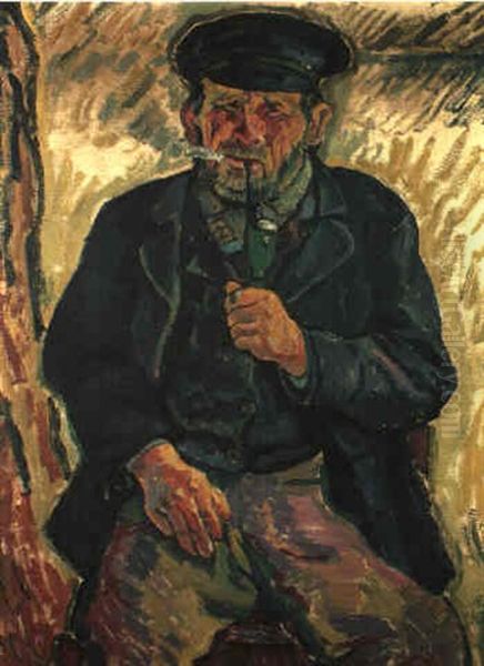 Pfeife Rauchender Fischer Oil Painting by Max Pechstein