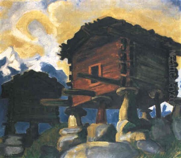 Waliser Hutten Oil Painting by Max Pechstein