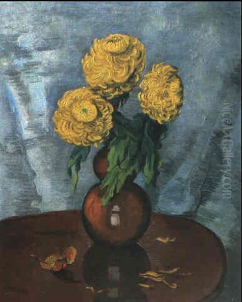 Stilleben Mit Chrysanthemen Oil Painting by Max Pechstein