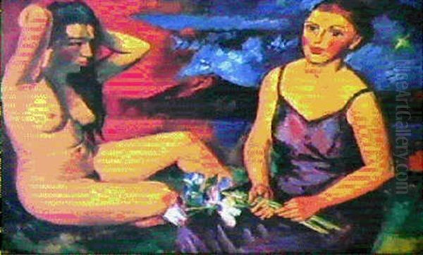 Irdische Und Himmlische Liebe 3. Fassung Oil Painting by Max Pechstein